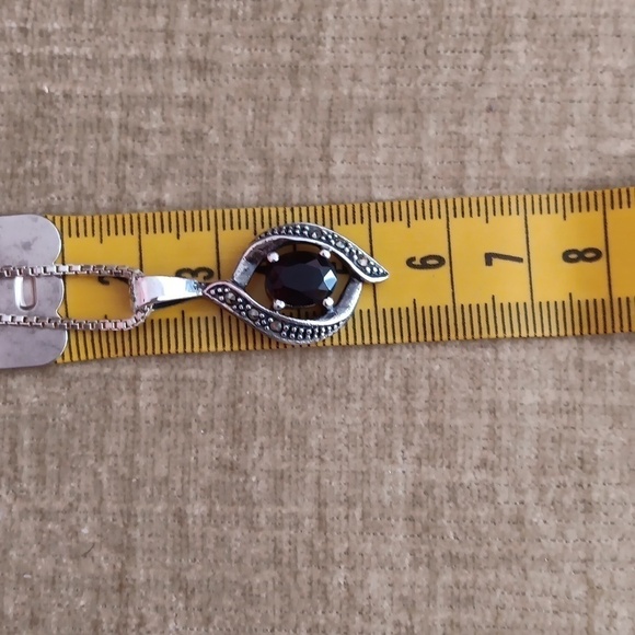 Sterling Silver Box Chain Glass Red Stone Marcasite Pendant Necklace - Picture 8 of 12